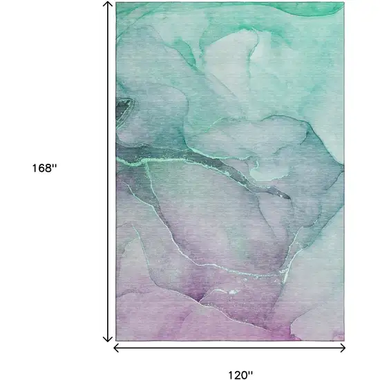 Fern Green And Ivory Abstract Washable Area Rug With UV Protection Photo 3