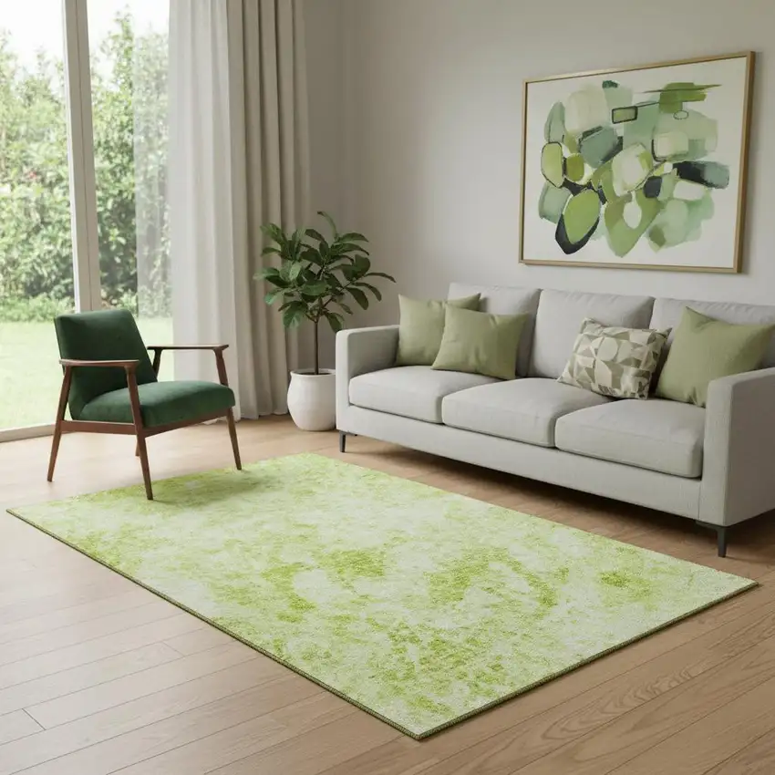 Fern Green And Ivory Abstract Washable Area Rug With UV Protection Photo 1