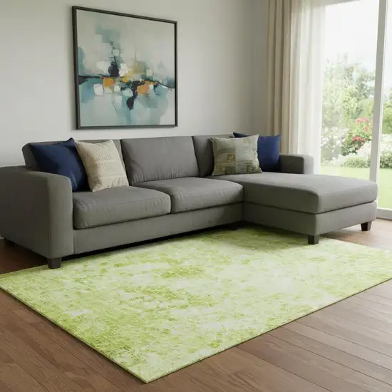 Fern Green And Ivory Abstract Washable Area Rug With UV Protection Photo 1