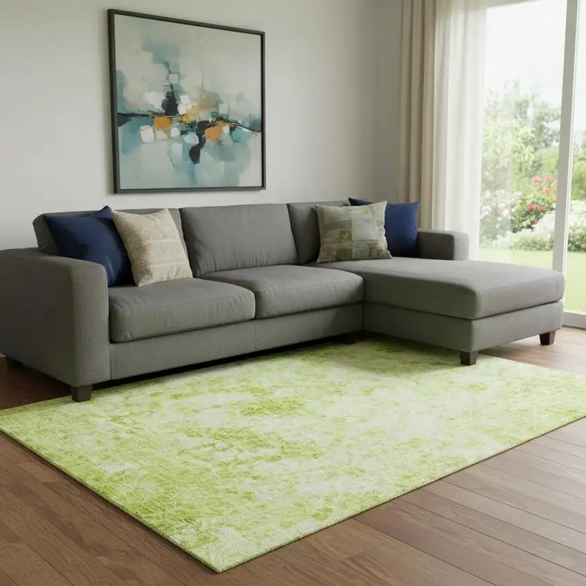 Fern Green And Ivory Abstract Washable Area Rug With UV Protection Photo 1