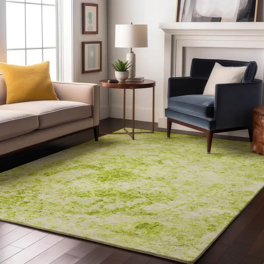 Fern Green And Ivory Abstract Washable Area Rug With UV Protection Photo 4
