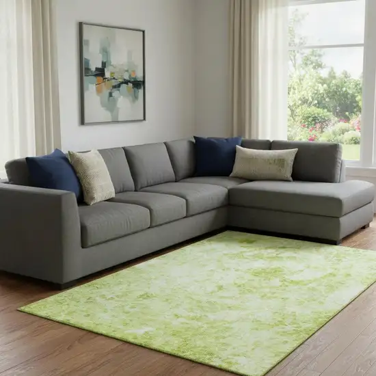 Fern Green And Ivory Abstract Washable Area Rug With UV Protection Photo 1