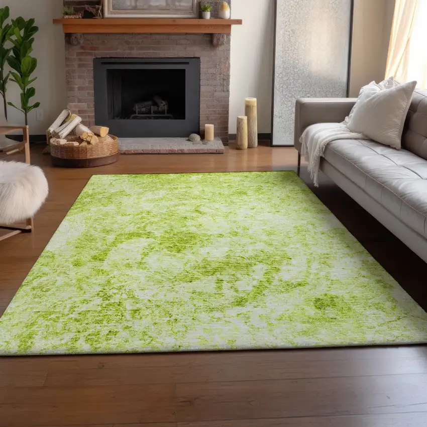 Fern Green And Ivory Abstract Washable Area Rug With UV Protection Photo 5