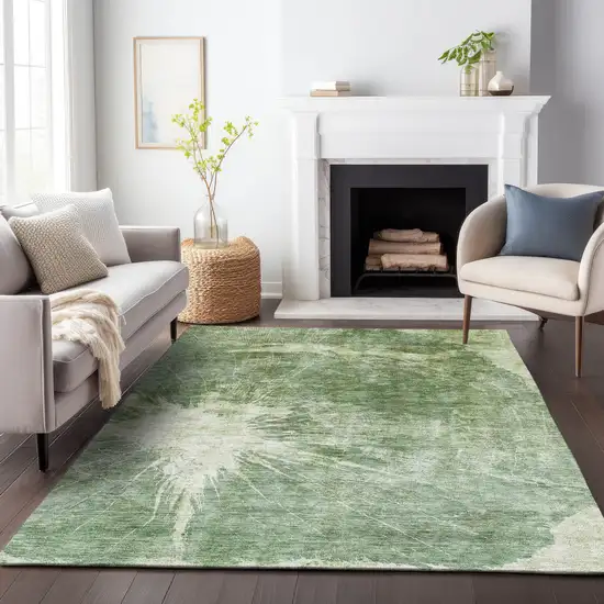 Fern Green And Ivory Abstract Washable Area Rug With UV Protection Photo 3