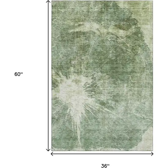 Fern Green And Ivory Abstract Washable Area Rug With UV Protection Photo 9