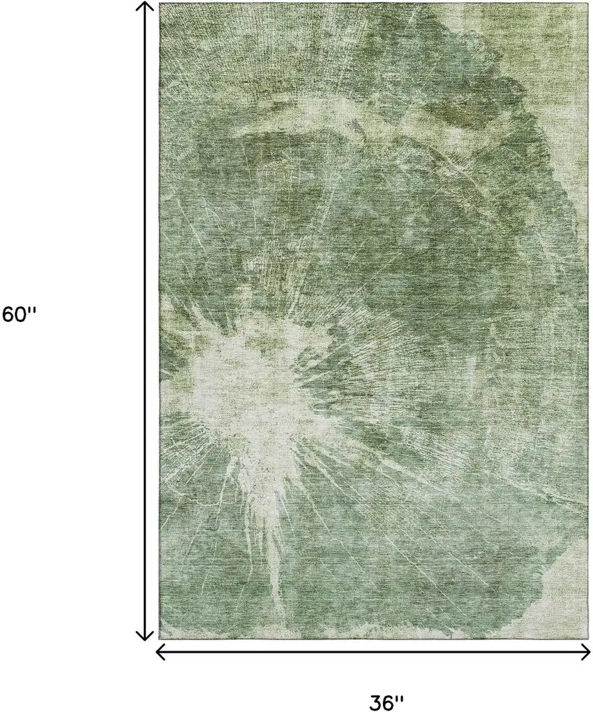 Fern Green And Ivory Abstract Washable Area Rug With UV Protection Photo 9