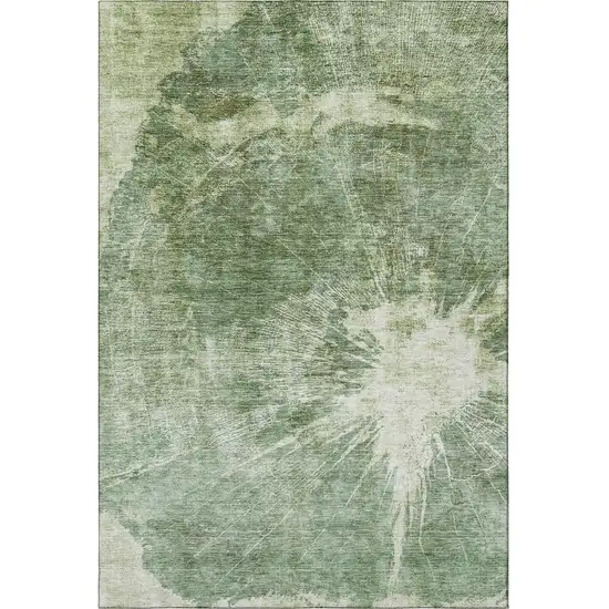 Fern Green And Ivory Abstract Washable Area Rug With UV Protection Photo 2