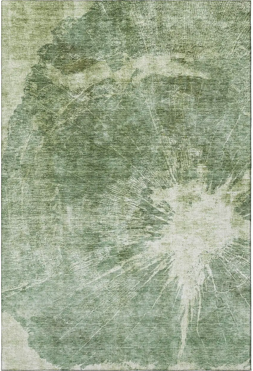 Fern Green And Ivory Abstract Washable Area Rug With UV Protection Photo 2