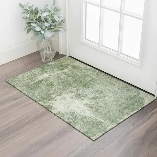 Fern Green And Ivory Abstract Washable Area Rug With UV Protection Photo 1