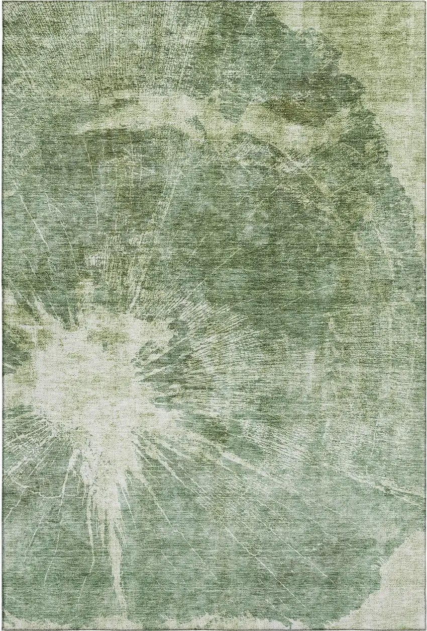 Fern Green And Ivory Abstract Washable Area Rug With UV Protection Photo 1