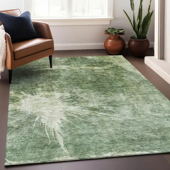 Fern Green And Ivory Abstract Washable Area Rug With UV Protection Photo 5