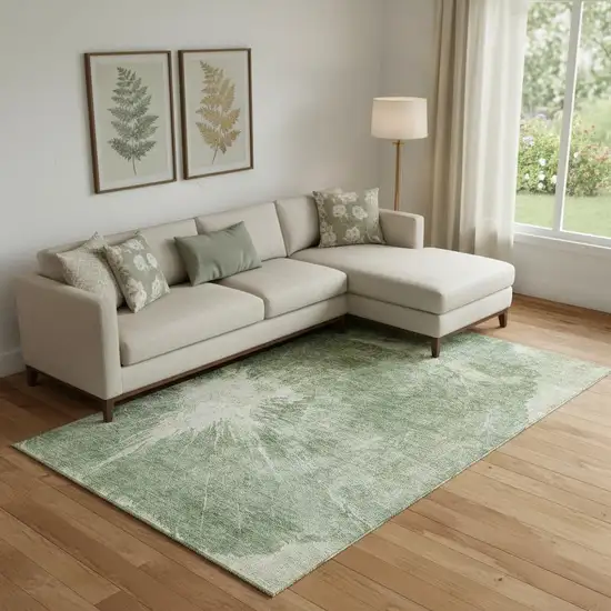 Fern Green And Ivory Abstract Washable Area Rug With UV Protection Photo 1