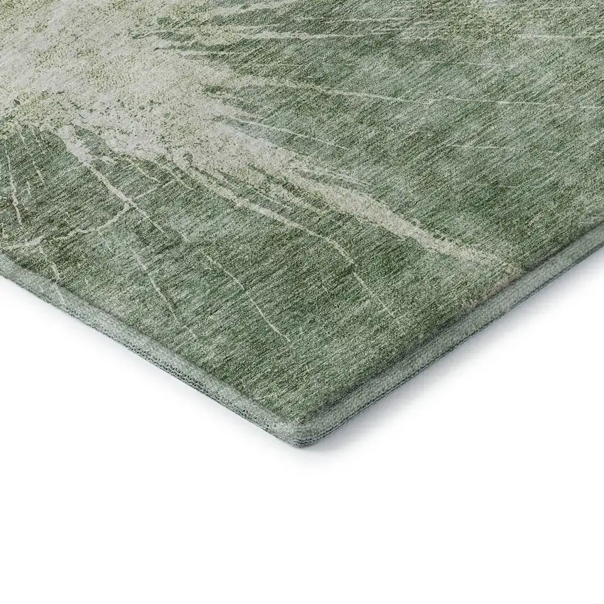 Fern Green And Ivory Abstract Washable Area Rug With UV Protection Photo 7