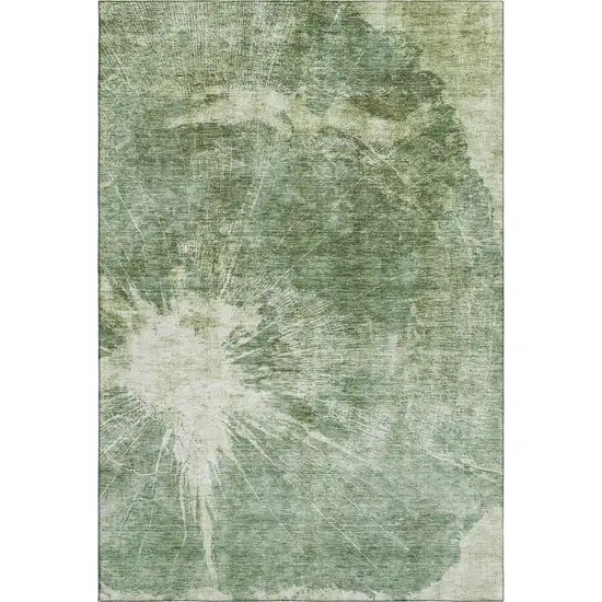 Fern Green And Ivory Abstract Washable Area Rug With UV Protection Photo 1