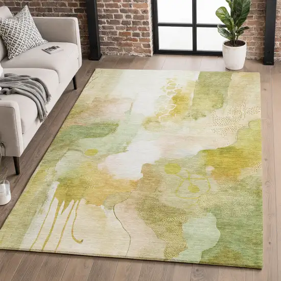 Fern Green And Ivory Abstract Washable Area Rug With UV Protection Photo 5