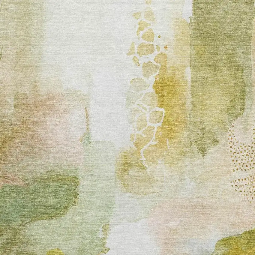 Fern Green And Ivory Abstract Washable Area Rug With UV Protection Photo 3