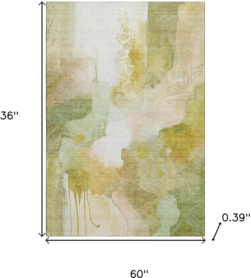 Fern Green And Ivory Abstract Washable Area Rug With UV Protection Photo 9