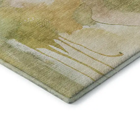 Fern Green And Ivory Abstract Washable Area Rug With UV Protection Photo 7