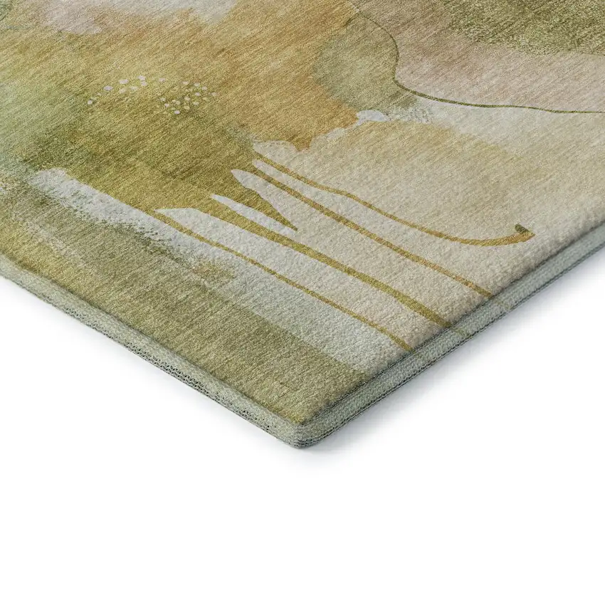Fern Green And Ivory Abstract Washable Area Rug With UV Protection Photo 7