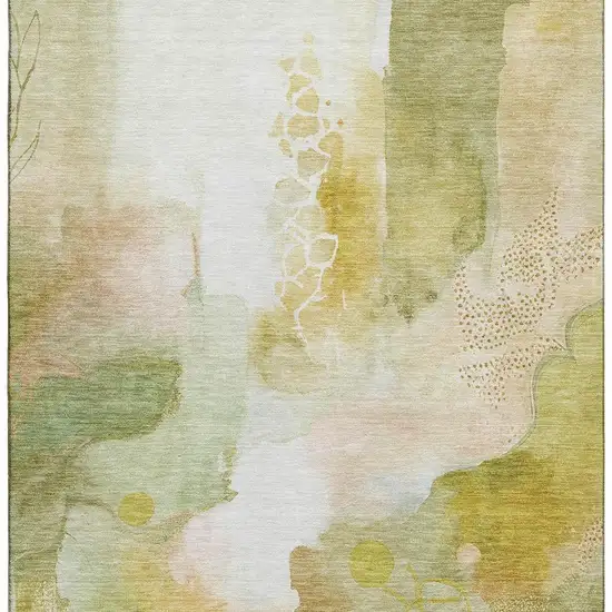 Fern Green And Ivory Abstract Washable Area Rug With UV Protection Photo 4