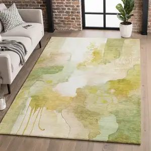 Photo of Fern Green And Ivory Abstract Washable Area Rug With UV Protection