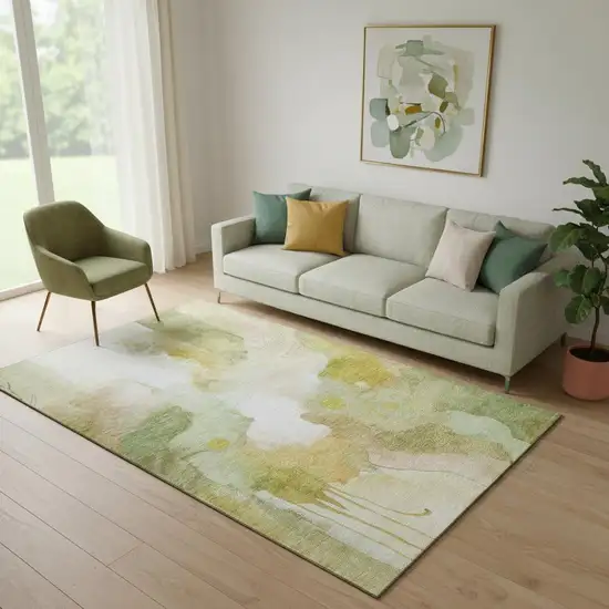 Fern Green And Ivory Abstract Washable Area Rug With UV Protection Photo 2