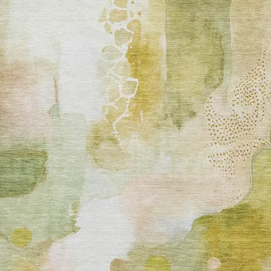 Fern Green And Ivory Abstract Washable Area Rug With UV Protection Photo 7