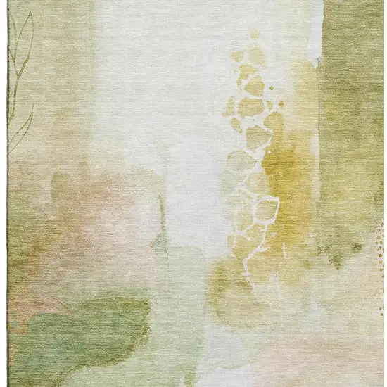 Fern Green And Ivory Abstract Washable Area Rug With UV Protection Photo 7