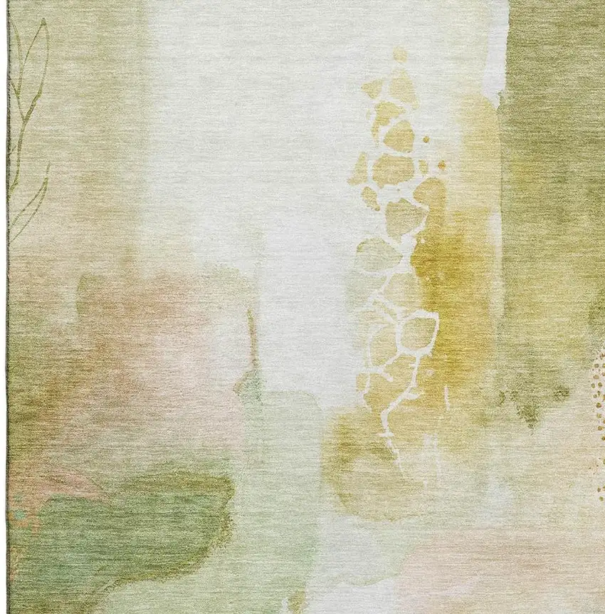 Fern Green And Ivory Abstract Washable Area Rug With UV Protection Photo 7