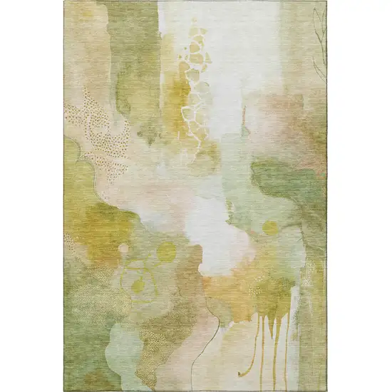 Fern Green And Ivory Abstract Washable Area Rug With UV Protection Photo 4