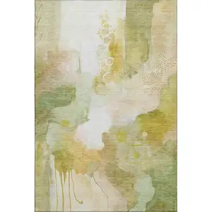 Photo of Fern Green And Ivory Abstract Washable Area Rug With UV Protection