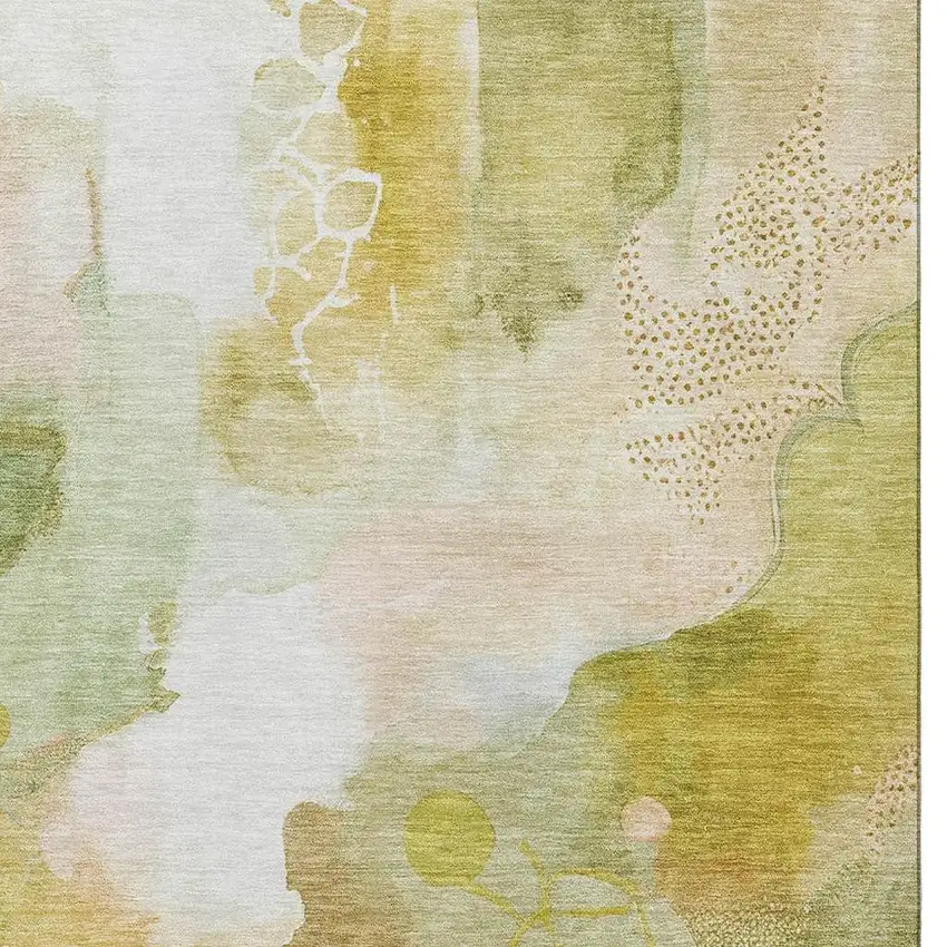 Fern Green And Ivory Abstract Washable Area Rug With UV Protection Photo 7