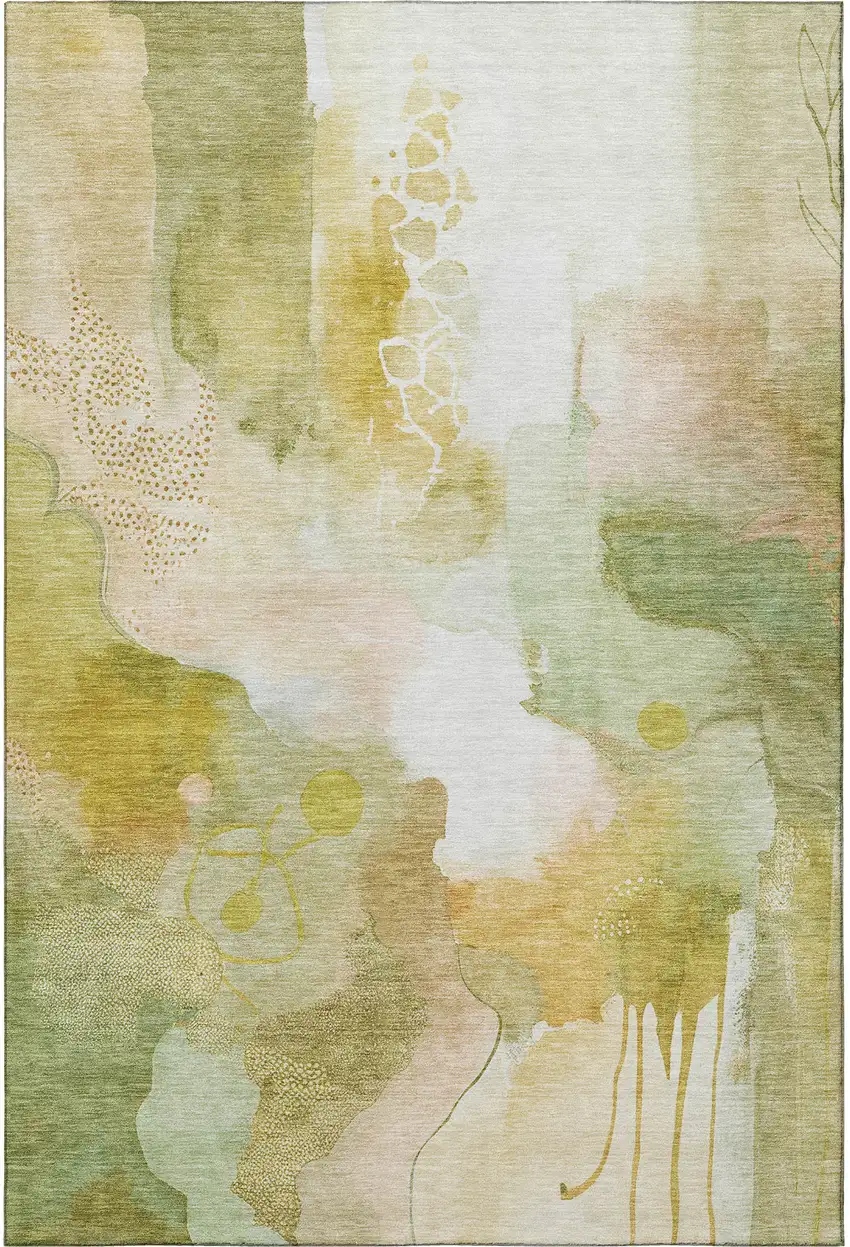 Fern Green And Ivory Abstract Washable Area Rug With UV Protection Photo 4