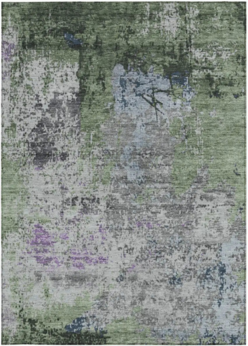 Fern Green And Ivory Abstract Washable Indoor Outdoor Area Rug Photo 4