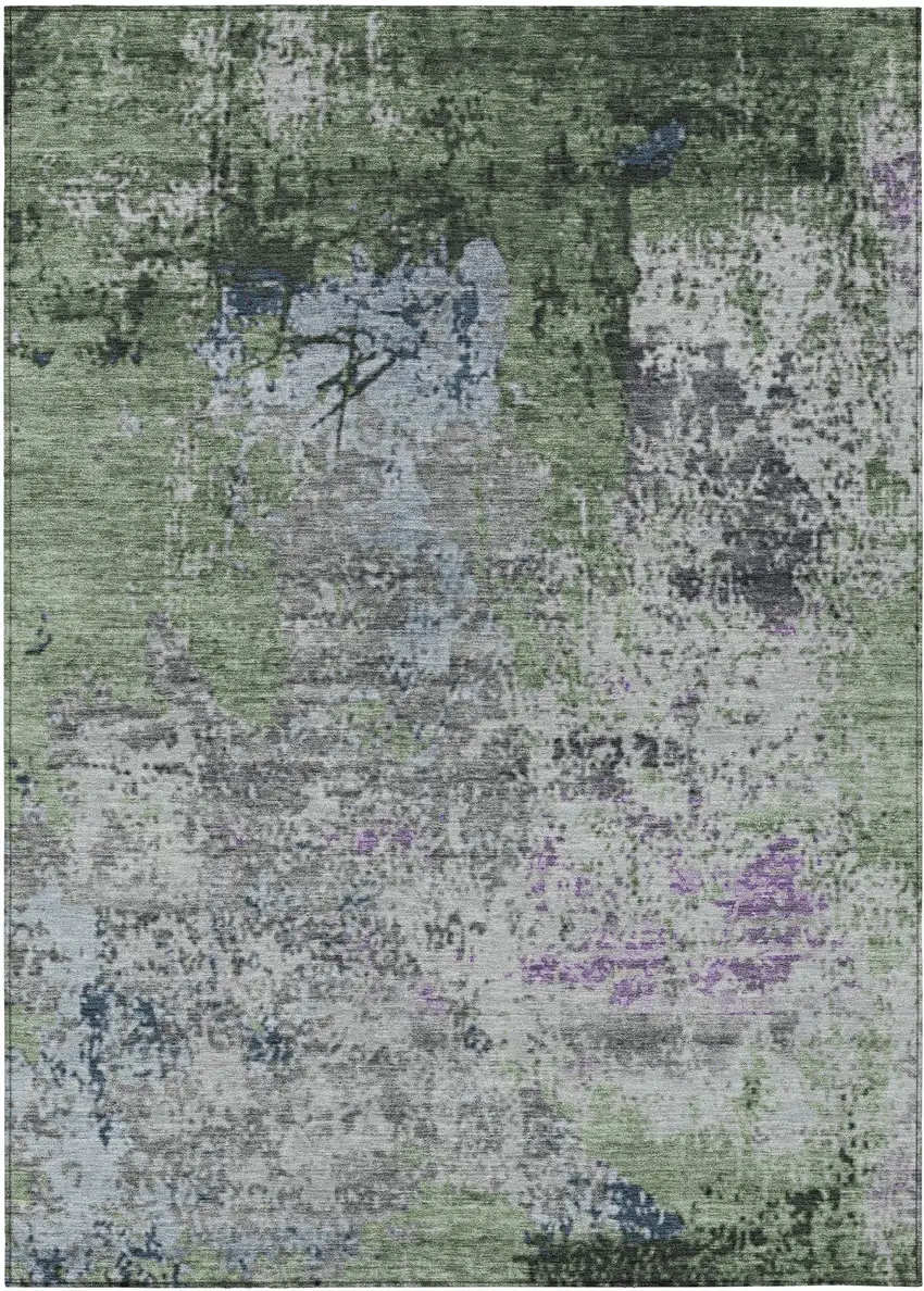 Fern Green And Ivory Abstract Washable Indoor Outdoor Area Rug Photo 1