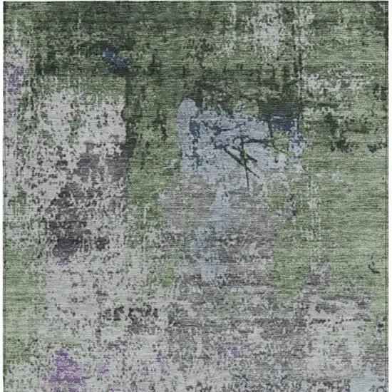 Fern Green And Ivory Abstract Washable Indoor Outdoor Area Rug Photo 3