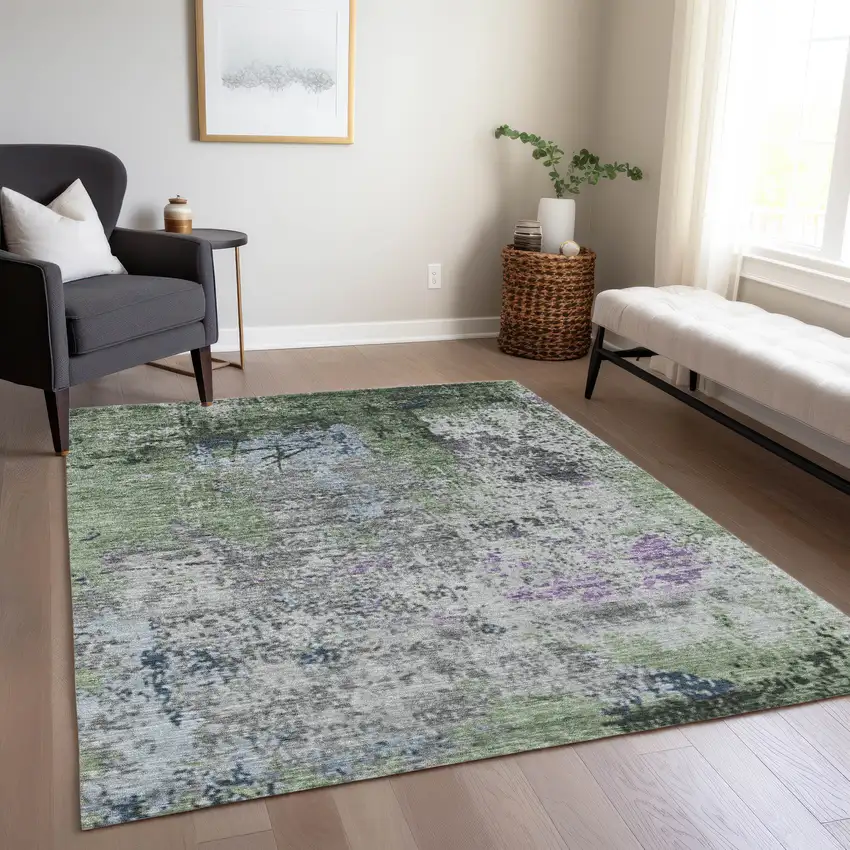 Fern Green And Ivory Abstract Washable Indoor Outdoor Area Rug Photo 6