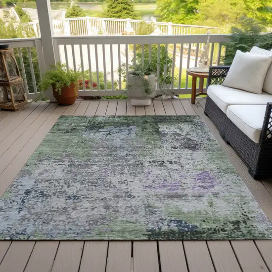 Fern Green And Ivory Abstract Washable Indoor Outdoor Area Rug Photo 7