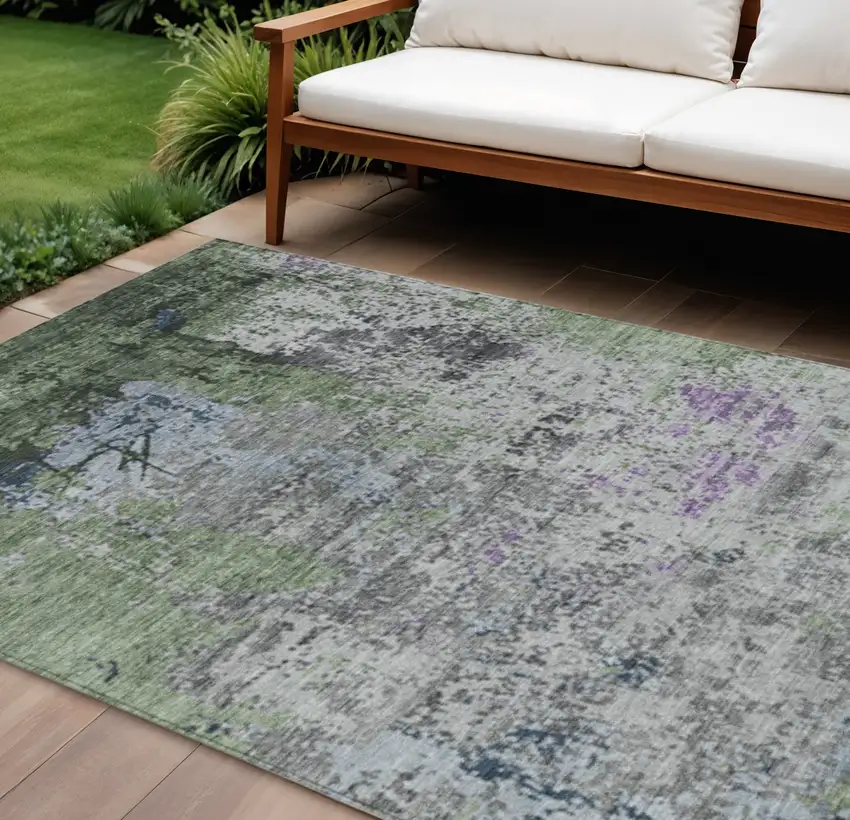 Fern Green And Ivory Abstract Washable Indoor Outdoor Area Rug Photo 2