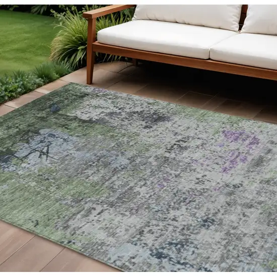 Fern Green And Ivory Abstract Washable Indoor Outdoor Area Rug Photo 2