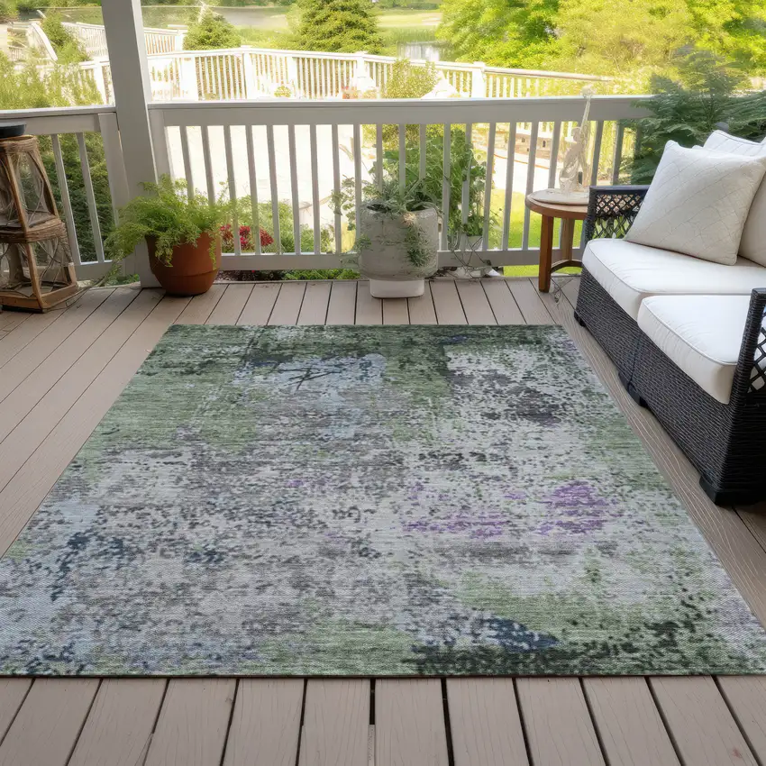 Fern Green And Ivory Abstract Washable Indoor Outdoor Area Rug Photo 8