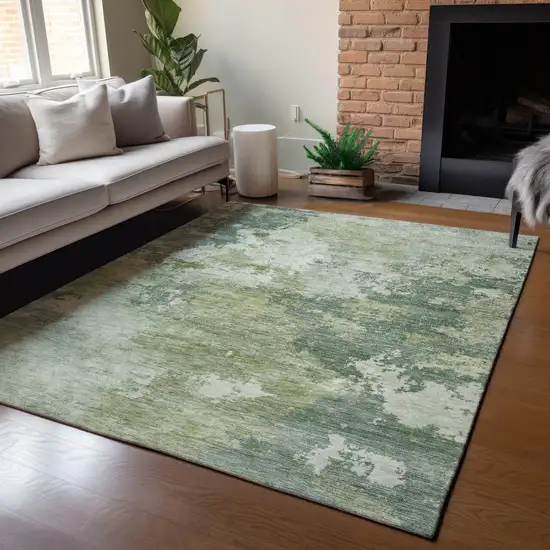 Fern Green And Ivory Abstract Washable Indoor Outdoor Area Rug Photo 5