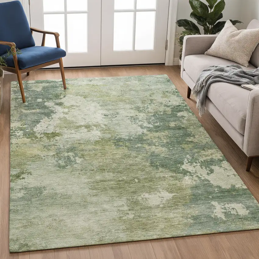 Fern Green And Ivory Abstract Washable Indoor Outdoor Area Rug Photo 4