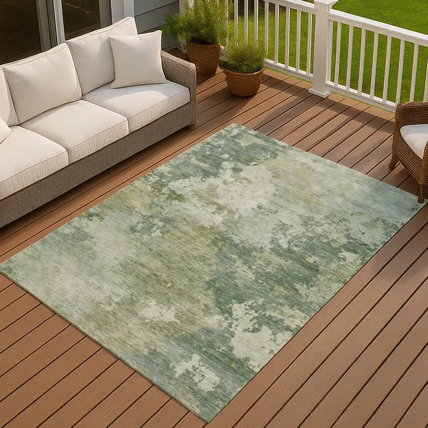 Fern Green And Ivory Abstract Washable Indoor Outdoor Area Rug Photo 3
