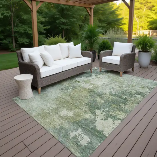 Fern Green And Ivory Abstract Washable Indoor Outdoor Area Rug Photo 6