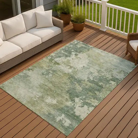 Fern Green And Ivory Abstract Washable Indoor Outdoor Area Rug Photo 3