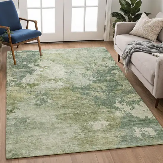 Fern Green And Ivory Abstract Washable Indoor Outdoor Area Rug Photo 4