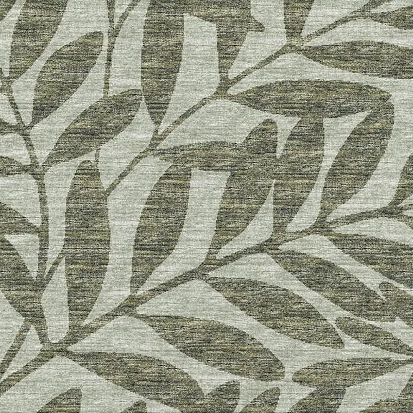 Fern Green And Ivory Botanical Leaves Washable Area Rug With UV Protection Photo 9