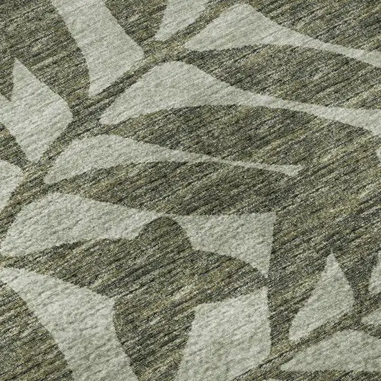 Fern Green And Ivory Botanical Leaves Washable Area Rug With UV Protection Photo 9