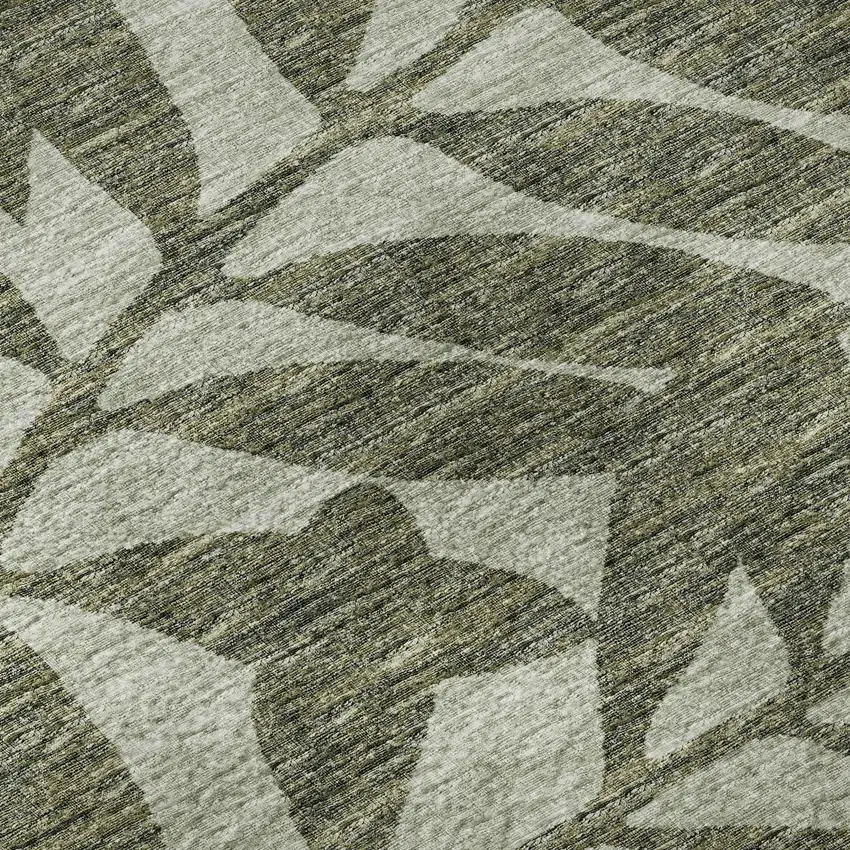 Fern Green And Ivory Botanical Leaves Washable Area Rug With UV Protection Photo 9